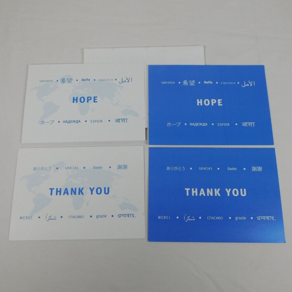 Lot of 4 Blank Note Cards Human Rights Watch HRW Hope Thank You Blue White Env